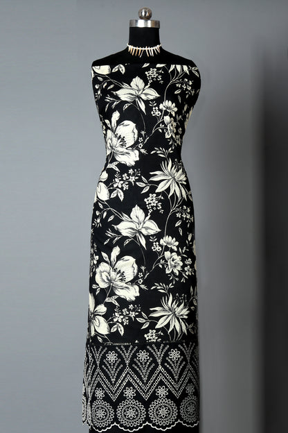 Jade Black Pure Cotton Embroidered Daman Unstitched Suit Set