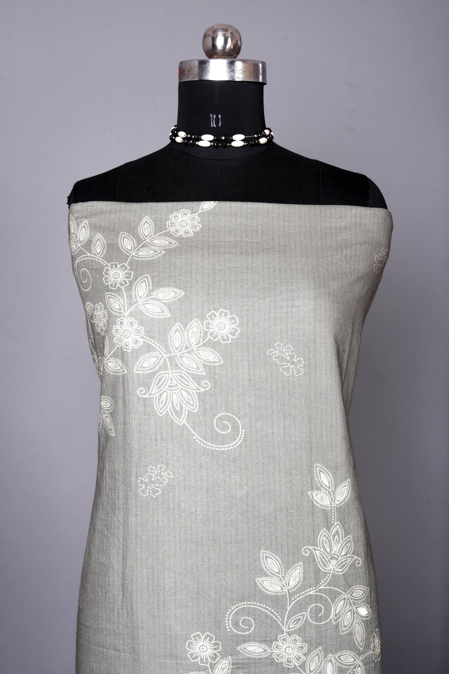 Grey & White Pure Cotton Embroidered Unstitched Suit Set