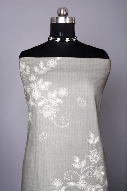 Grey & White Pure Cotton Embroidered Unstitched Suit Set