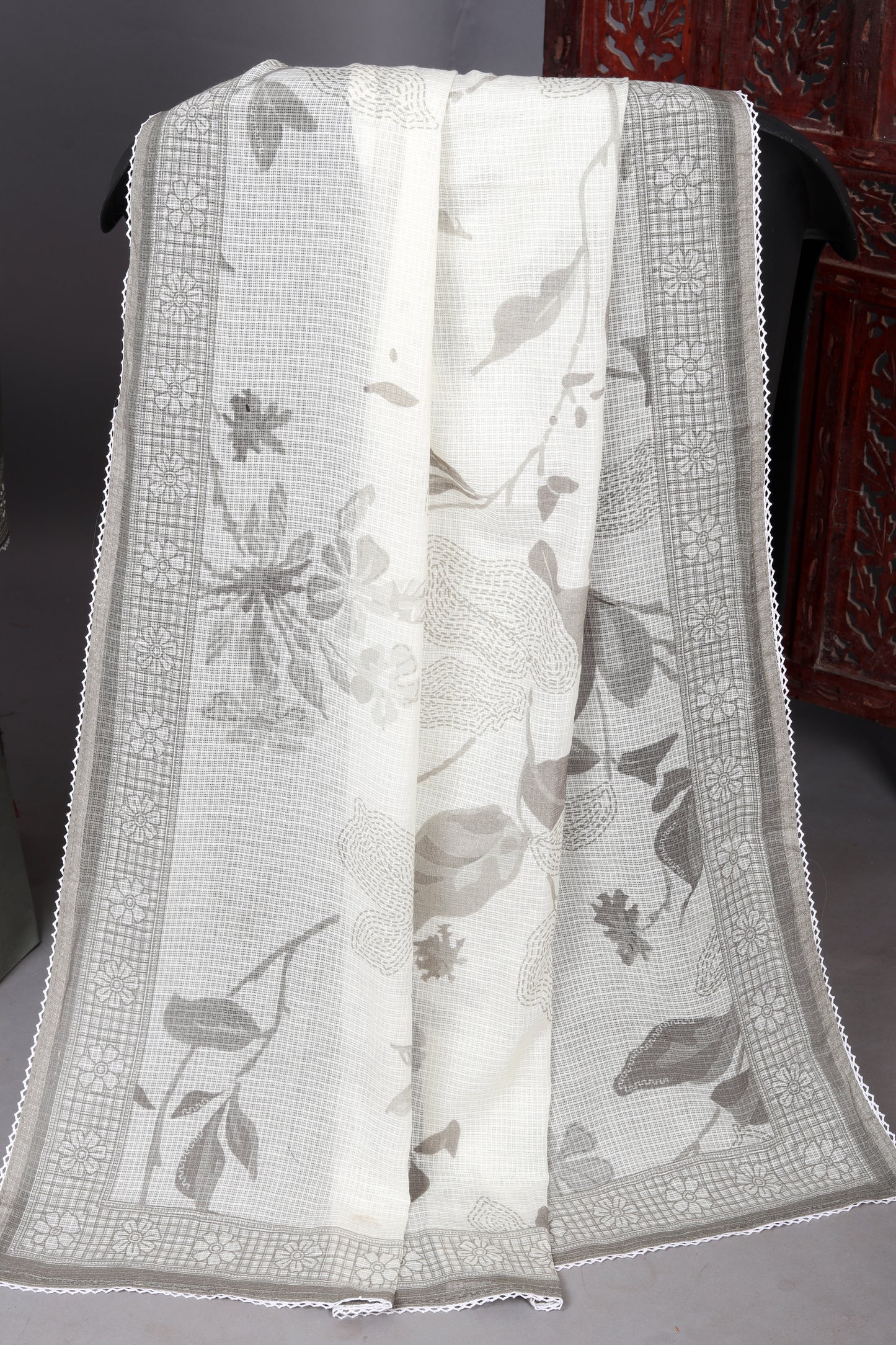 Grey & White Pure Cotton Embroidered Unstitched Suit Set