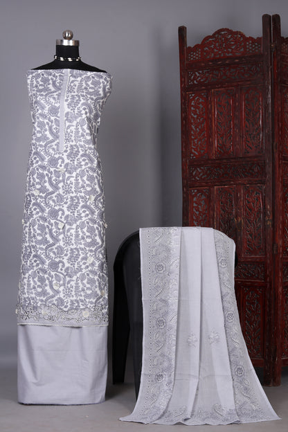 Grey Treasure Designer Unstitched Suit Set