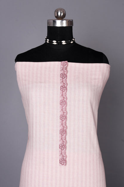 Elegant Blush Mauve Floral Striped Unstitched Suit Set