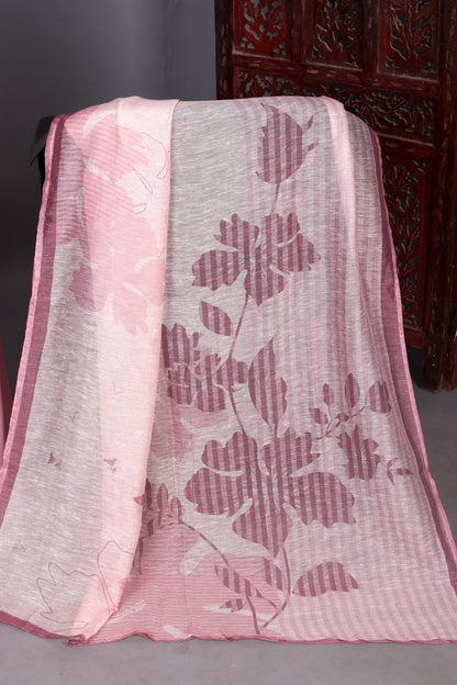 Elegant Blush Mauve Floral Striped Unstitched Suit Set