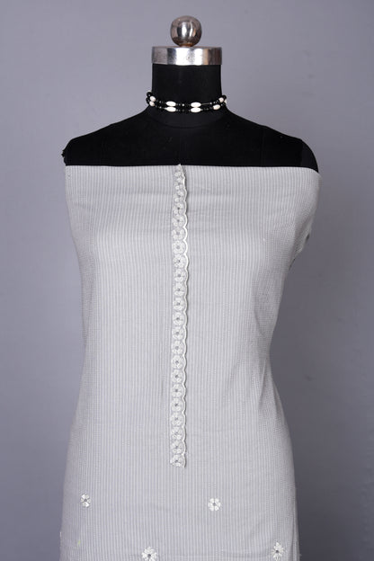 Elegent Grey Ethnic Wear Embroidered Unstitched Suit Set