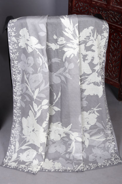 Elegent Grey Ethnic Wear Embroidered Unstitched Suit Set