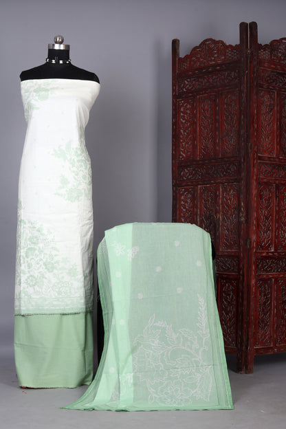 Mint Meadow Floral Print Unstitched Suit Set
