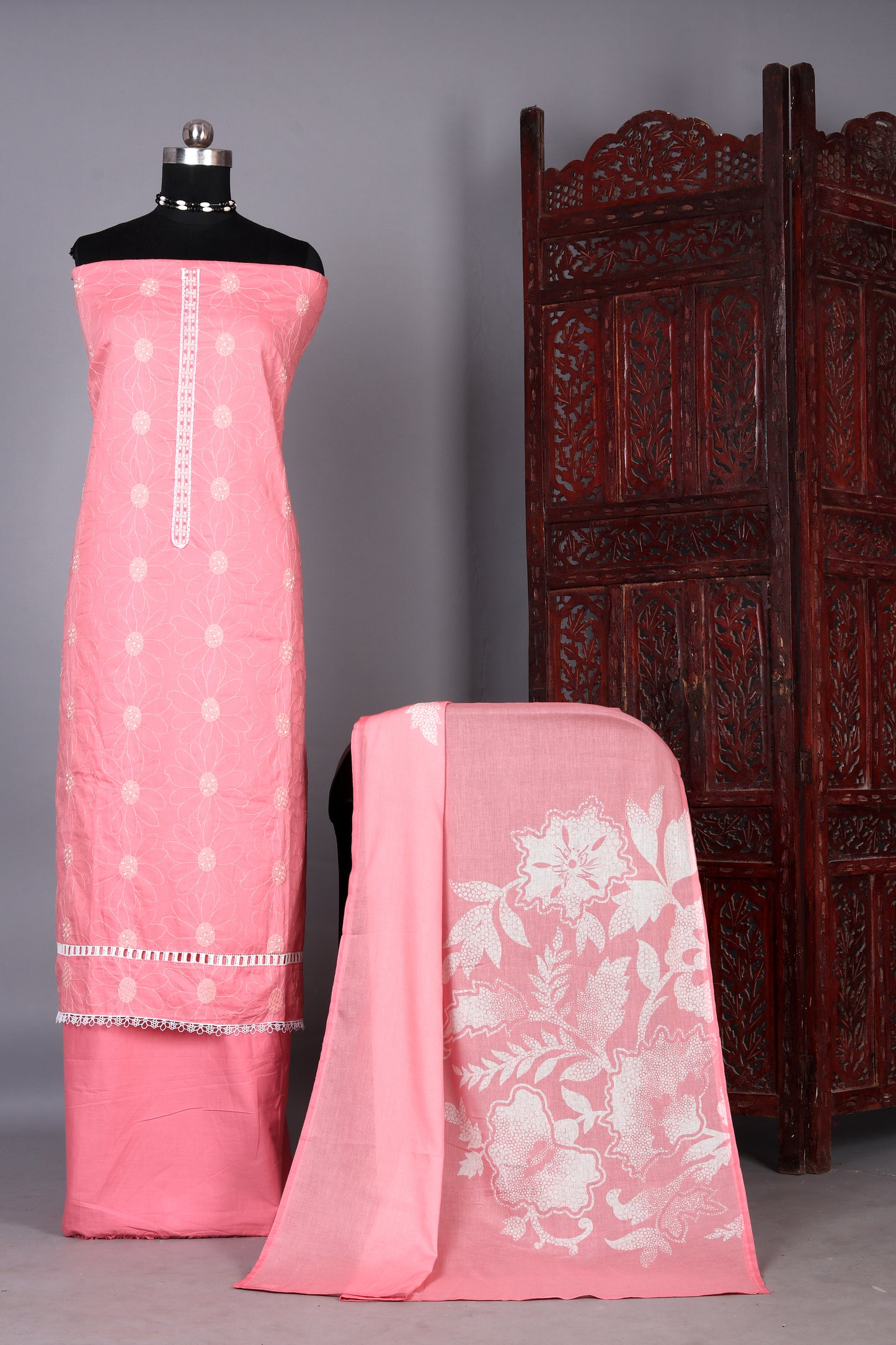 Peach Blossom Embroidered Suit Set