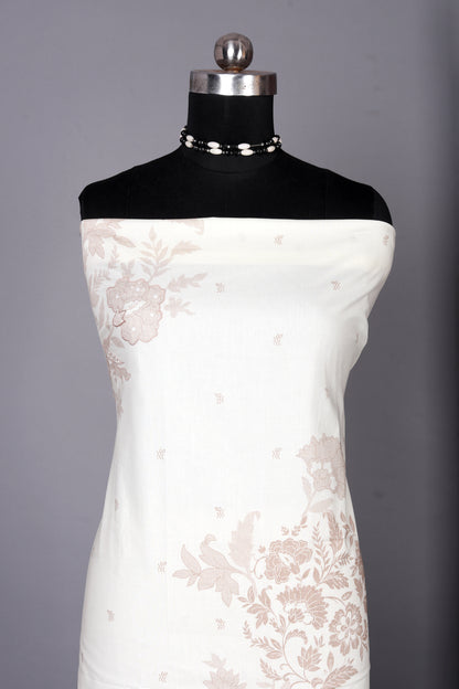 Sandstone Elegance Beige Floral Print Unstitched Suit Set