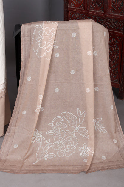 Sandstone Elegance Beige Floral Print Unstitched Suit Set