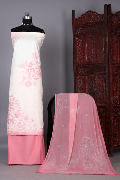 Blush Harmony Elegant Floral Print Unstitched Suit Set