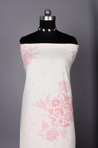 Blush Harmony Elegant Floral Print Unstitched Suit Set