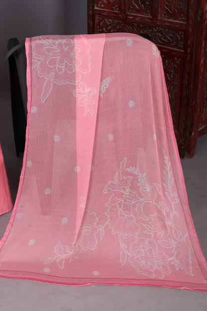 Blush Harmony Elegant Floral Print Unstitched Suit Set