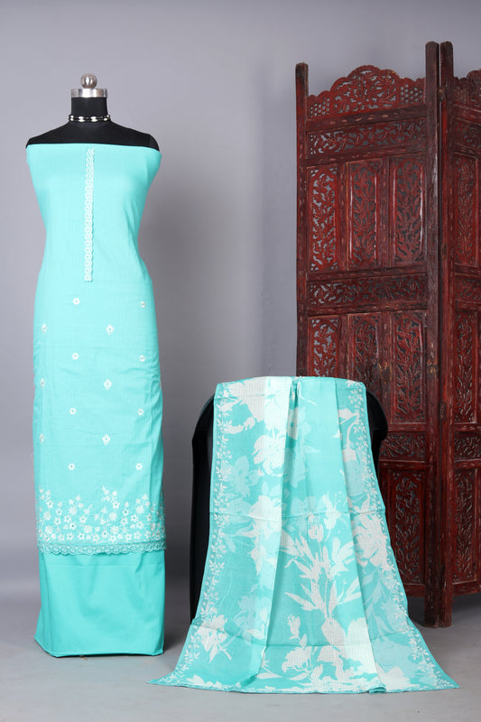 Fresh Fern Soft Green Ethnic Wear Embroidered Unstitched Suit Set