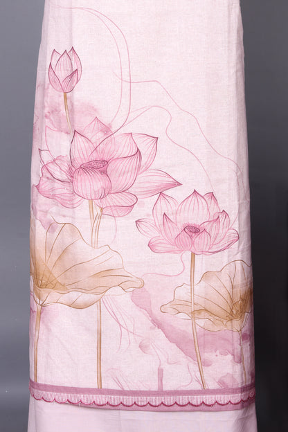 Peach Color Lotus Printed Pure Linen Unstitched Suit Set