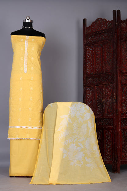 Blooming Yellow Elegant Emboidered Unstitched Suit Set