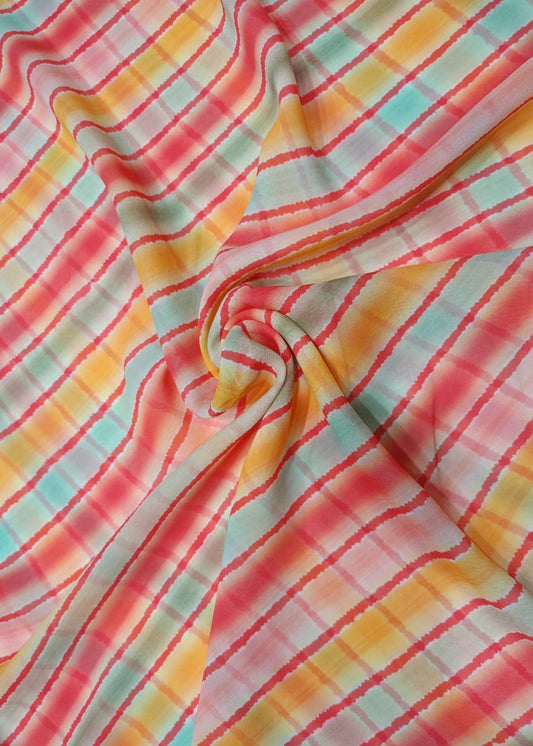 Multicolor Leheriya Pure Georgette Printed Fabric