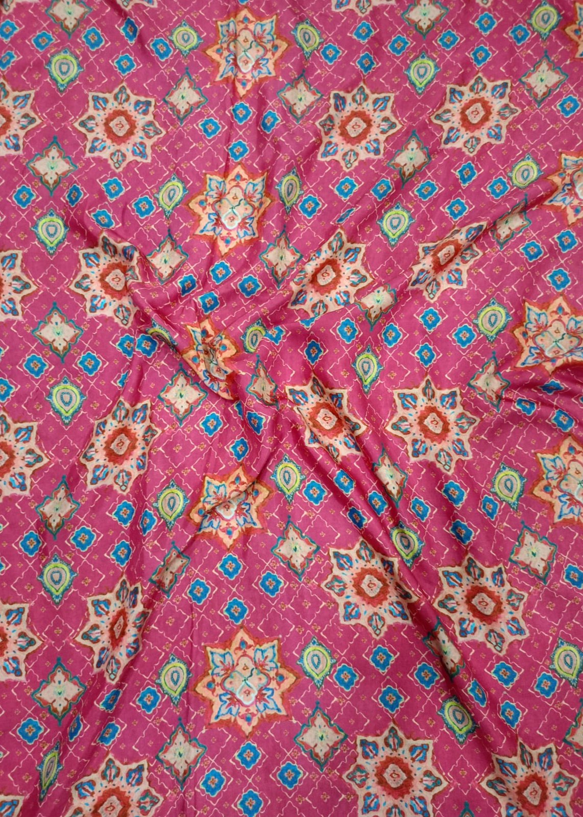 Pink & Multicolor Digital Printed Muslin Fabric