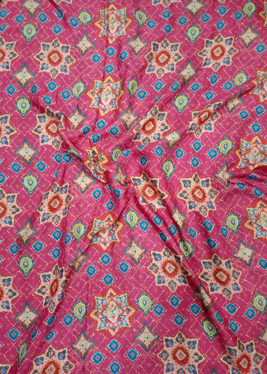Pink & Multicolor Digital Printed Muslin Fabric