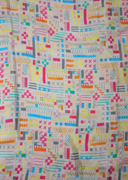 Off White & Multicolor Geometric Pure Natural Crepe Printed Fabric (Width 58 Inches)