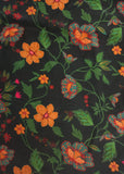 Jade Black & Mustard Yellow Flower Printed Pure Natural Crepe Fabric