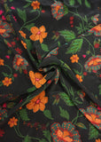 Jade Black & Mustard Yellow Flower Printed Pure Natural Crepe Fabric