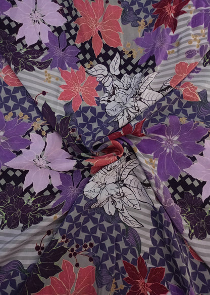 Multicolor Floral Pure Natural Crepe Printed Fabric (Width 58 Inches)