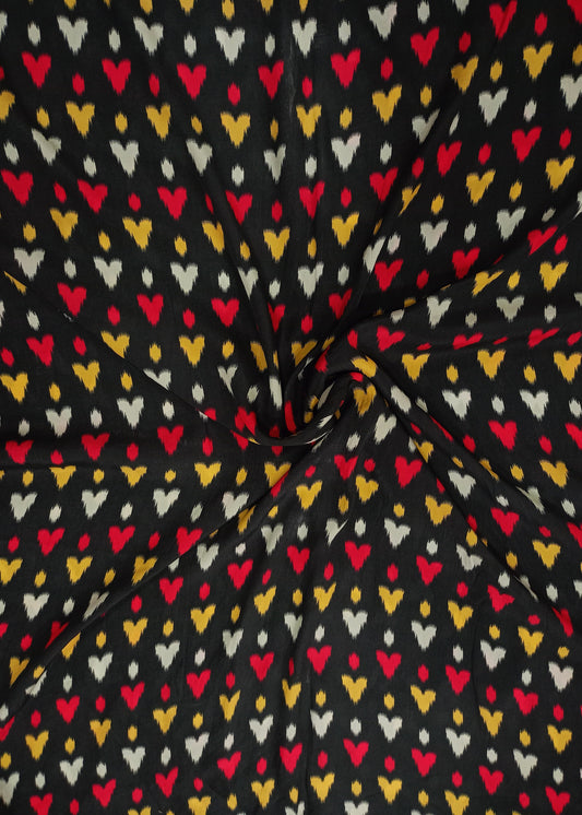 Black Ikkat Pure Natural Crepe Digital Printed Fabric
