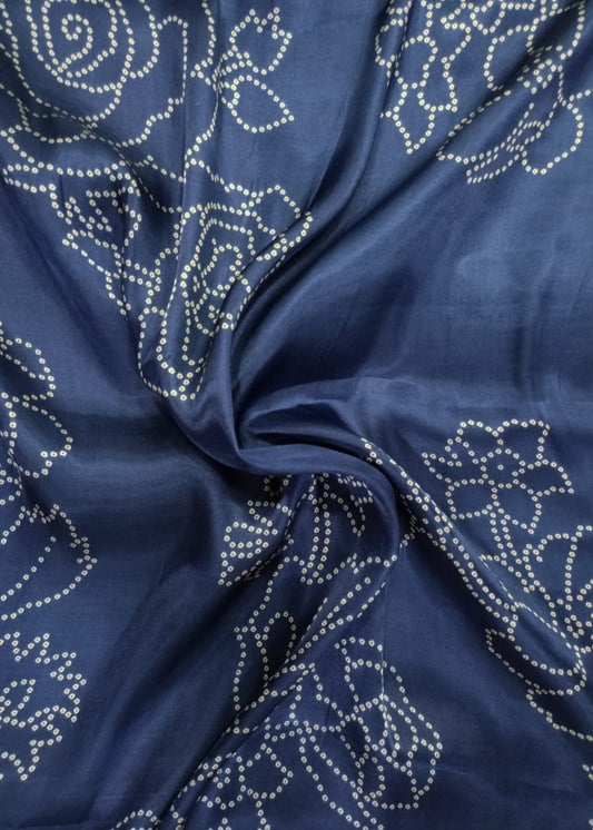 Deep Blue Floral Printed Pure Gajji Silk Fabric