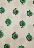 White & Green Pomegranate Design Pure Cotton Printed Fabric