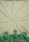 Off White & Green Daman Pure Cotton Printed Fabric