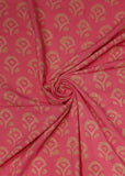 Peach & Beige Floral Pure Cotton Hand Block Printed Fabric