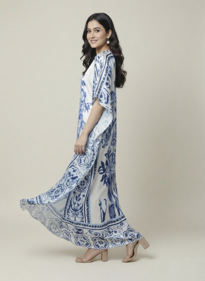 Ivory & Cobalt Luxe Satin Kaftan