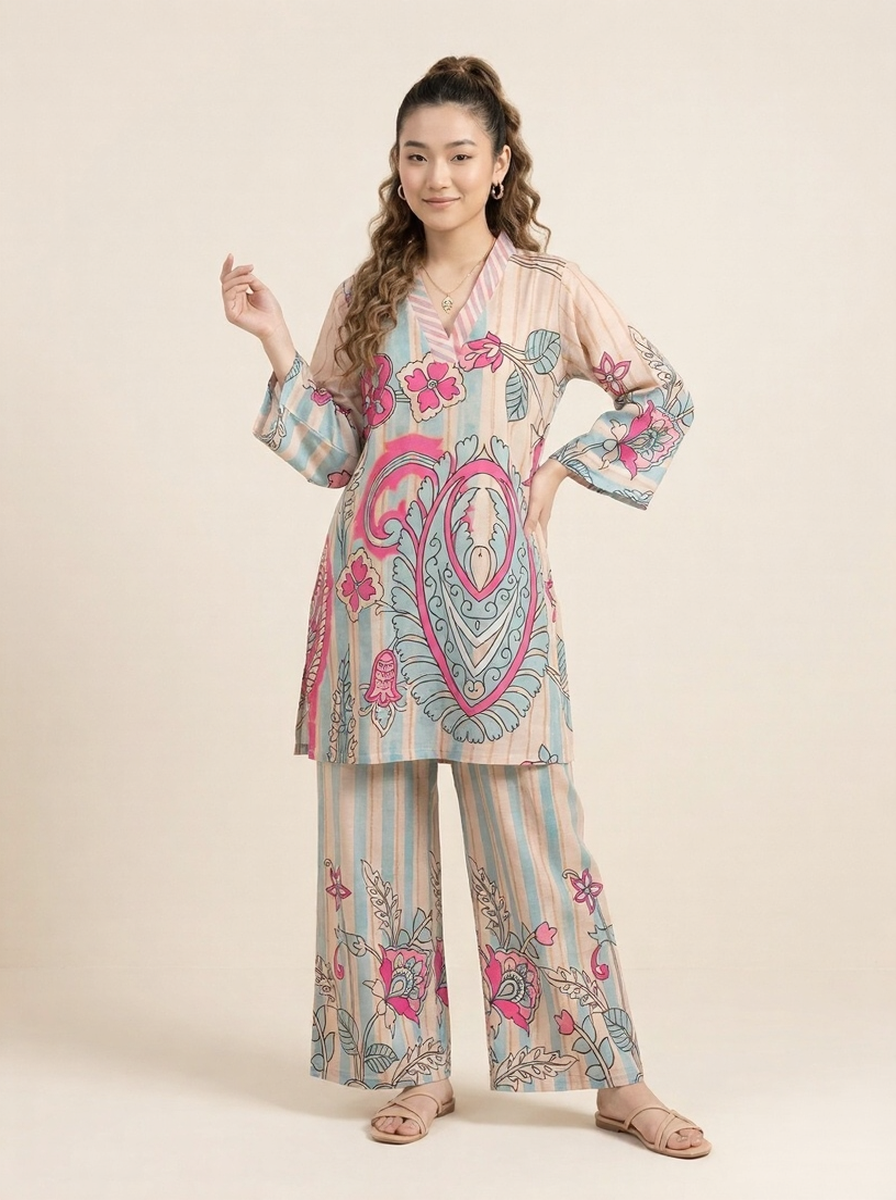 Blush Stripes Pure Natural Linen Co-Ord Set