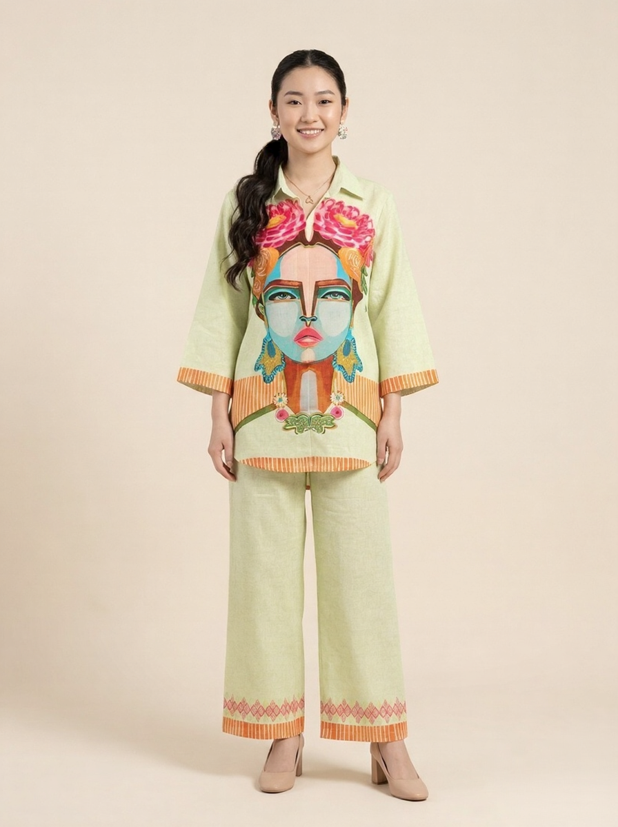 Lime Muse Printed Linen Cotton Co-Ord Set