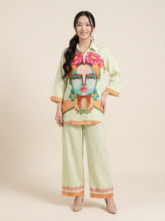 Lime Muse Printed Linen Cotton Co-Ord Set