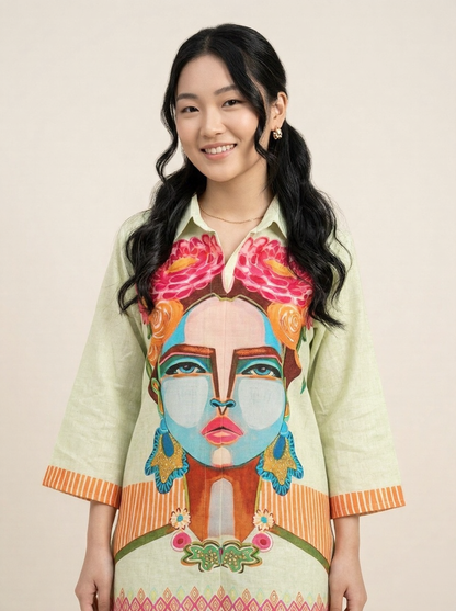 Lime Muse Printed Linen Cotton Co-Ord Set