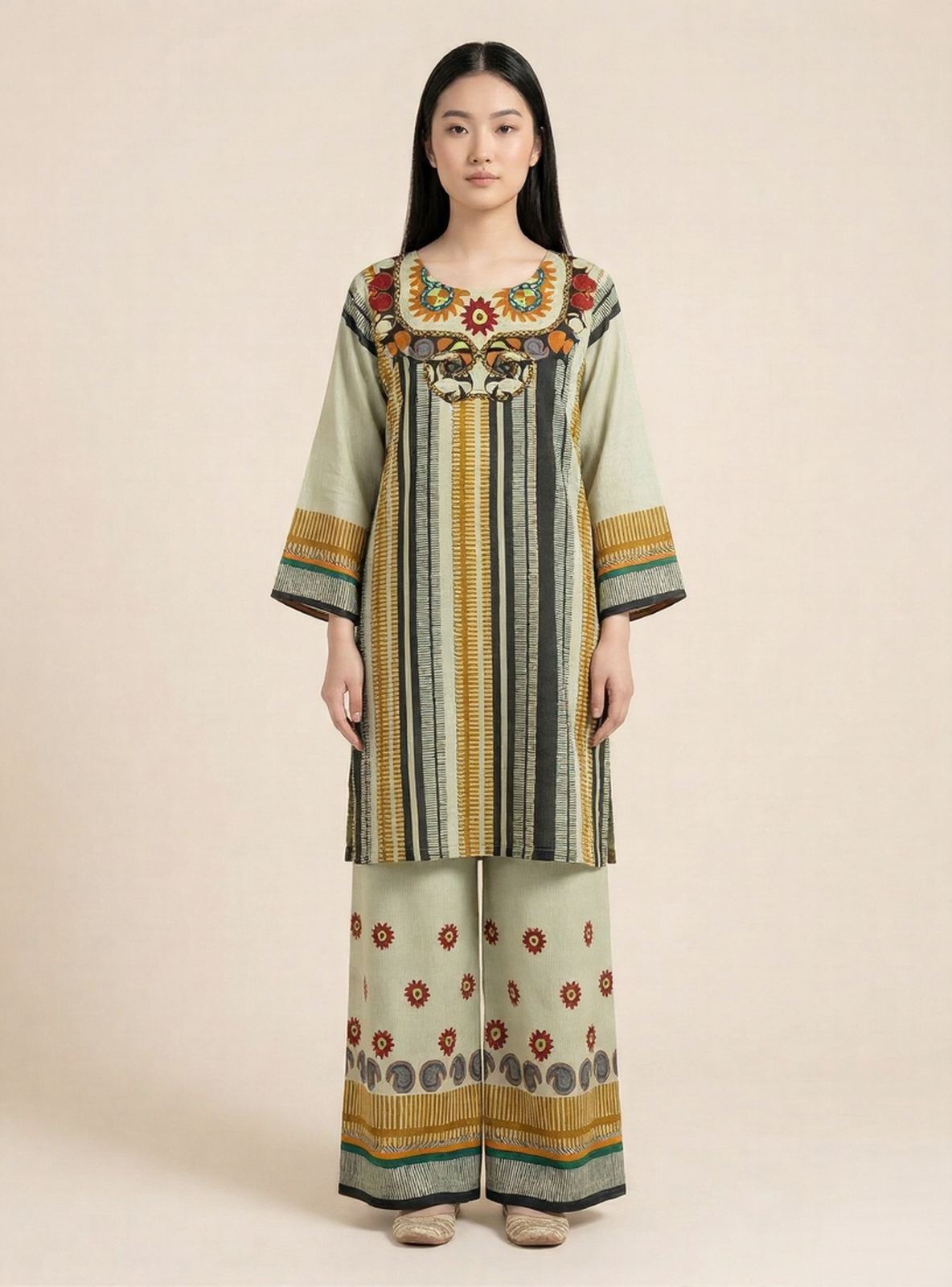 Olive Meadow Designer Muslin Co-Ord Set