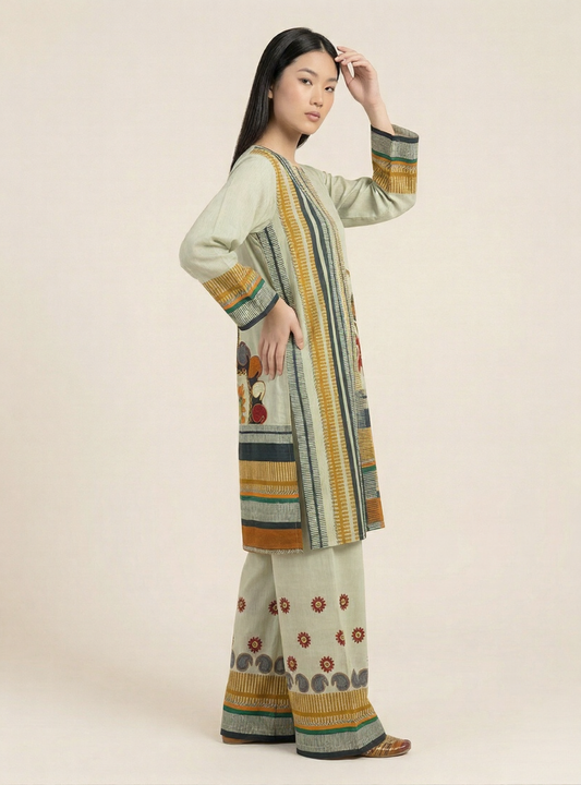 Olive Meadow Designer Muslin Co-Ord Set