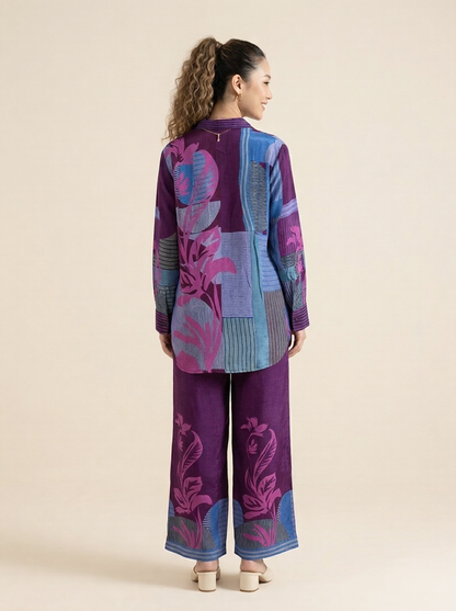 Vibrant Violet Geometric Natural Crepe Co-ord