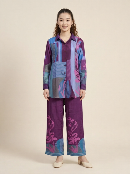 Vibrant Violet Geometric Natural Crepe Co-ord