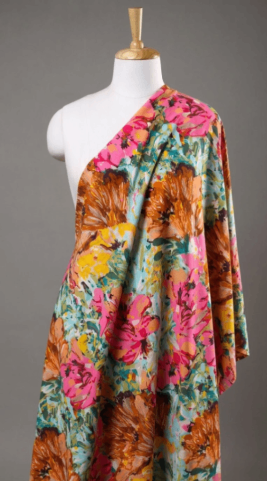 Linen Silk Printed Fabric