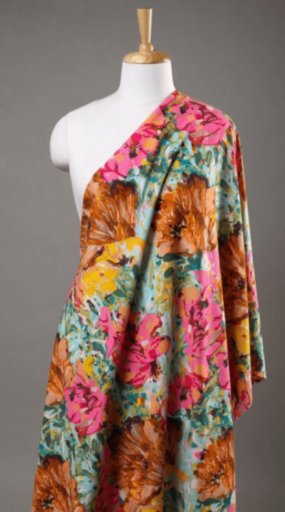 Linen Silk Printed Fabric