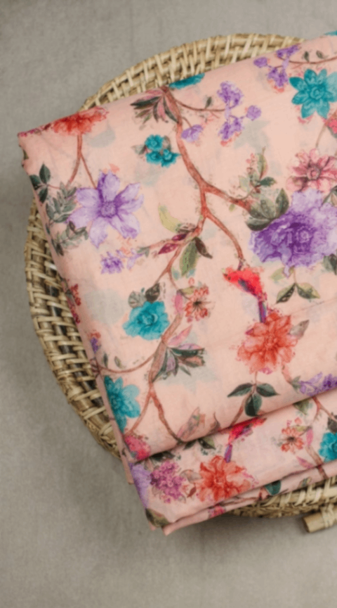 Linen Silk Printed Fabric