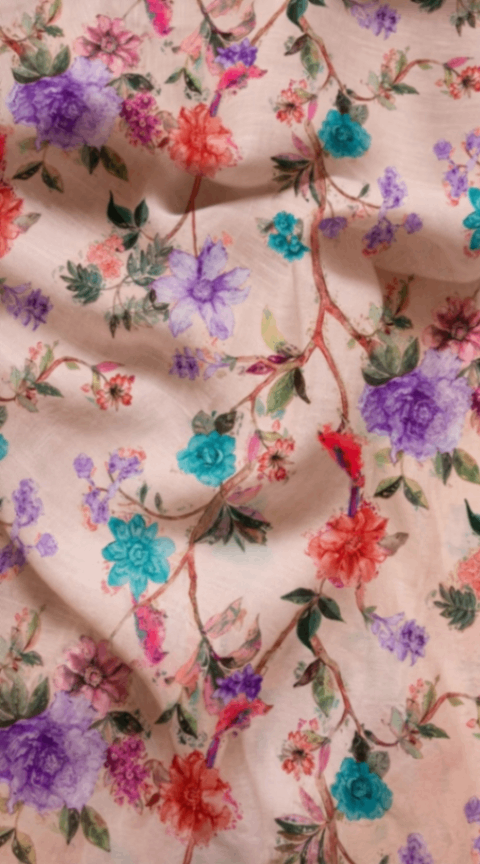 Linen Silk Printed Fabric