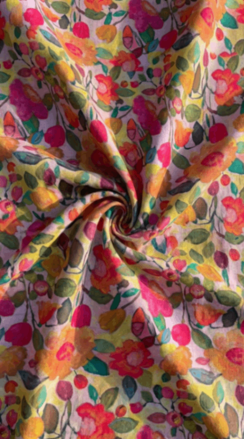 Linen Silk Printed Fabric