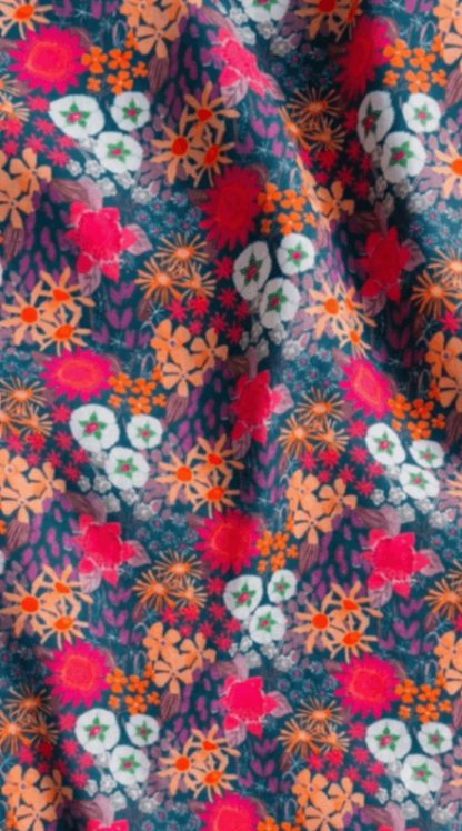 Linen Silk Printed Fabric
