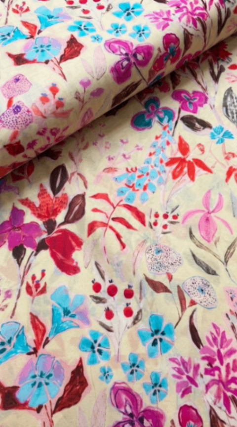 Linen Silk Printed Fabric