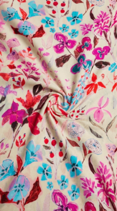 Linen Silk Printed Fabric