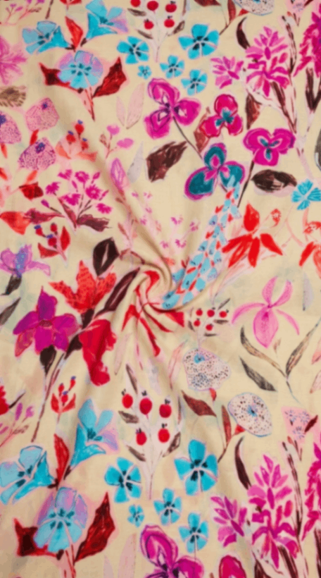 Linen Silk Printed Fabric