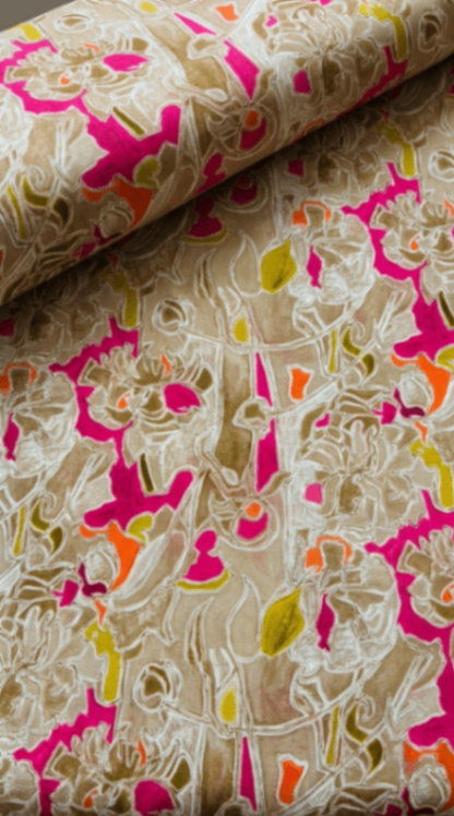 Linen Silk Printed Fabric